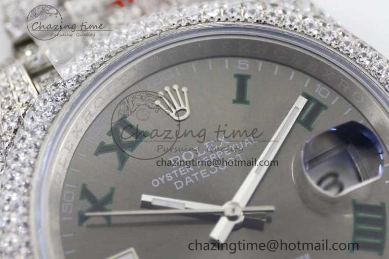 Datejust 41 SS Full Diamonds TWF 1:1 Best Edition Gray Roman Markers Dial on Jubilee Bracelet A2824