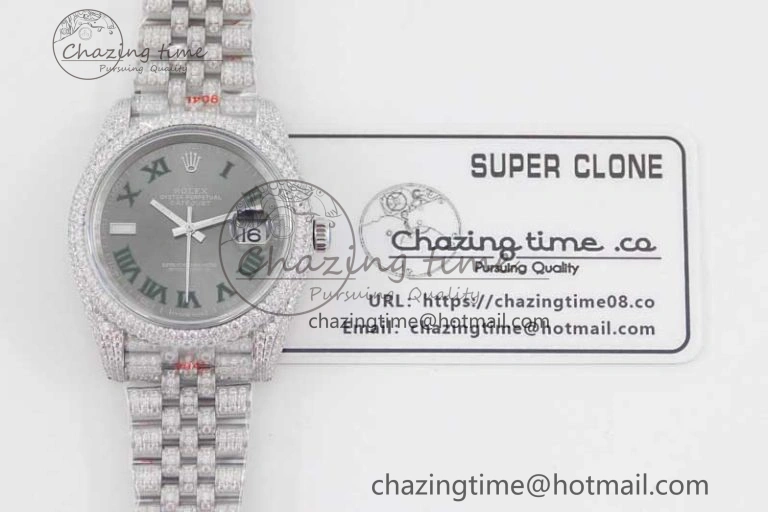Datejust 41 SS Full Diamonds TWF 1:1 Best Edition Gray Roman Markers Dial on Jubilee Bracelet A2824