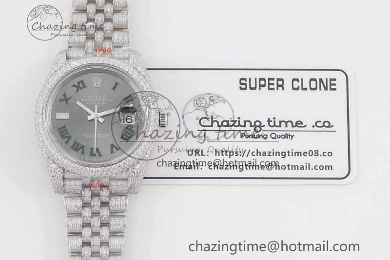 Datejust 41 SS Full Diamonds TWF 1:1 Best Edition Gray Roman Markers Dial on Jubilee Bracelet A2824