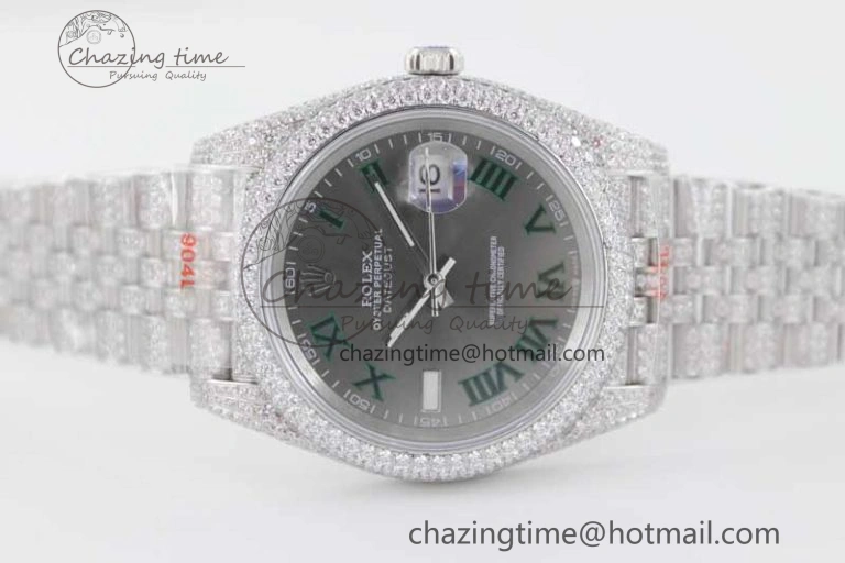 Datejust 41 SS Full Diamonds TWF 1:1 Best Edition Gray Roman Markers Dial on Jubilee Bracelet A2824