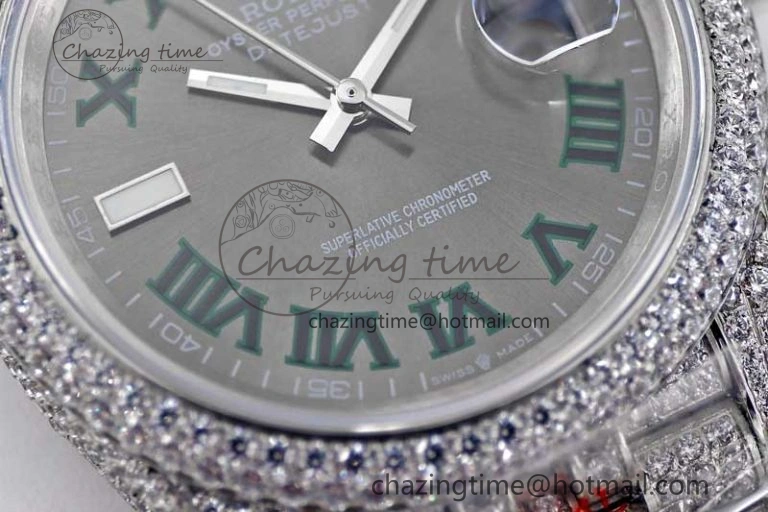 Datejust 41 SS Full Diamonds TWF 1:1 Best Edition Gray Roman Markers Dial on Jubilee Bracelet A2824