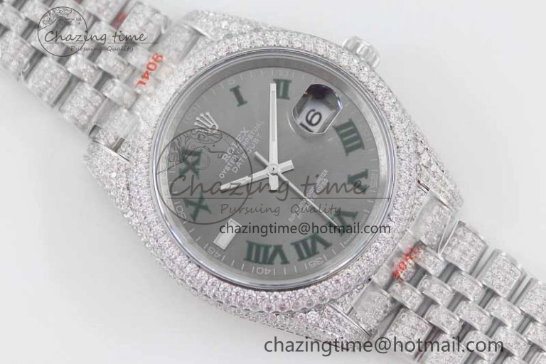 Datejust 41 SS Full Diamonds TWF 1:1 Best Edition Gray Roman Markers Dial on Jubilee Bracelet A2824
