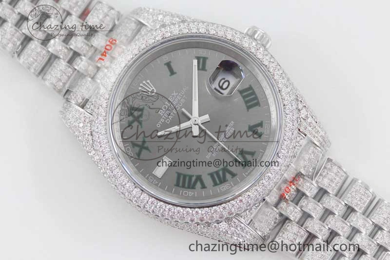 Datejust 41 SS Full Diamonds TWF 1:1 Best Edition Gray Roman Markers Dial on Jubilee Bracelet A2824