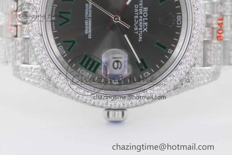 Datejust 41 SS Full Diamonds TWF 1:1 Best Edition Gray Roman Markers Dial on Jubilee Bracelet A2824