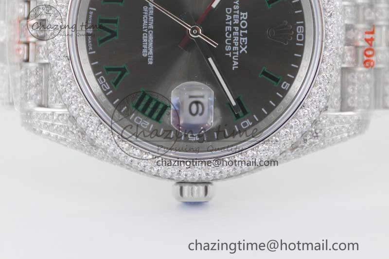 Datejust 41 SS Full Diamonds TWF 1:1 Best Edition Gray Roman Markers Dial on Jubilee Bracelet A2824