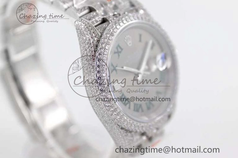 Datejust 41 SS Full Diamonds TWF 1:1 Best Edition Gray Roman Markers Dial on Jubilee Bracelet A2824