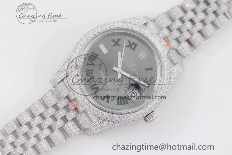 Datejust 41 SS Full Diamonds TWF 1:1 Best Edition Gray Roman Markers Dial on Jubilee Bracelet A2824