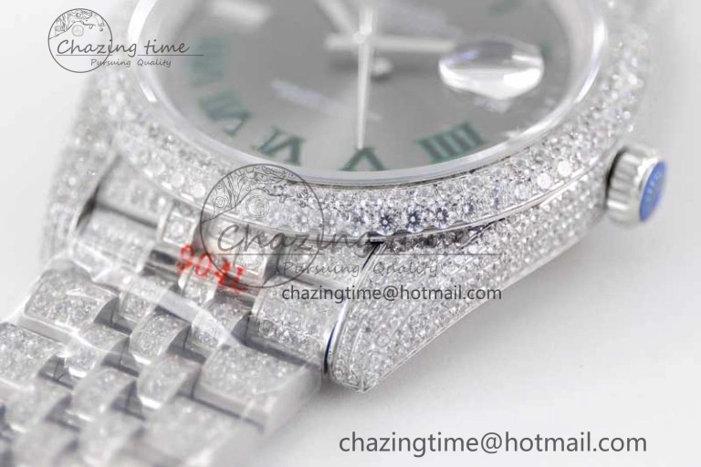 Datejust 41 SS Full Diamonds TWF 1:1 Best Edition Gray Roman Markers Dial on Jubilee Bracelet A2824