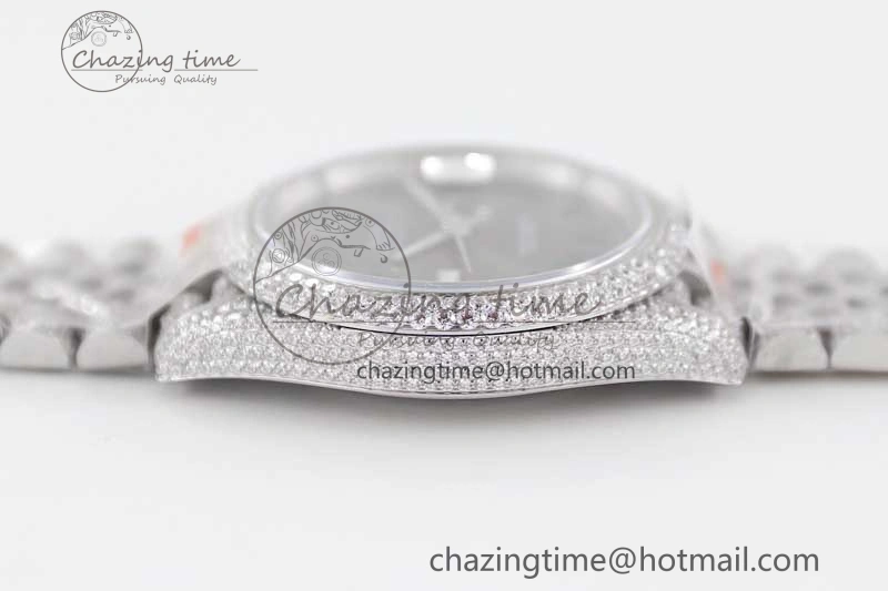 Datejust 41 SS Full Diamonds TWF 1:1 Best Edition Gray Roman Markers Dial on Jubilee Bracelet A2824