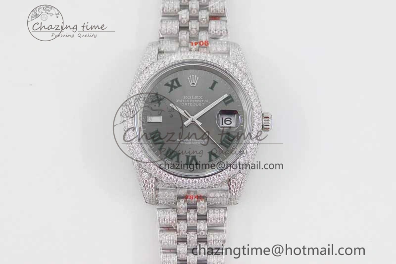 Datejust 41 SS Full Diamonds TWF 1:1 Best Edition Gray Roman Markers Dial on Jubilee Bracelet A2824