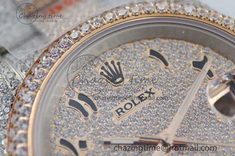 Datejust 41 SS RG Full Diamonds TWF 1:1 Best Edition Arabic Markers Dial on Bracelet A2824