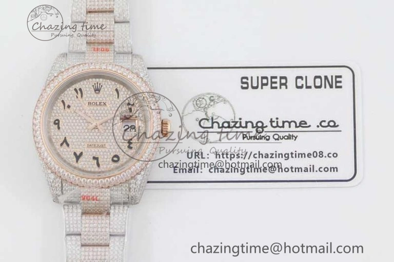 Datejust 41 SS RG Full Diamonds TWF 1:1 Best Edition Arabic Markers Dial on Bracelet A2824