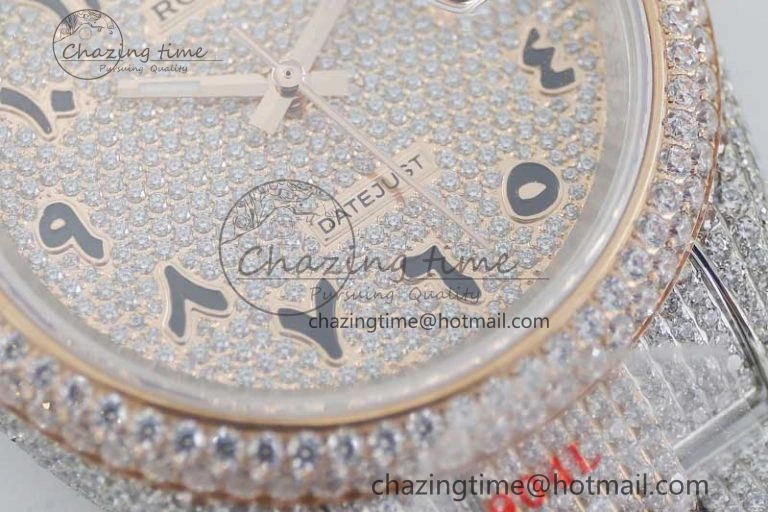 Datejust 41 SS RG Full Diamonds TWF 1:1 Best Edition Arabic Markers Dial on Bracelet A2824