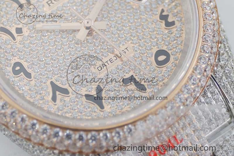 Datejust 41 SS RG Full Diamonds TWF 1:1 Best Edition Arabic Markers Dial on Bracelet A2824