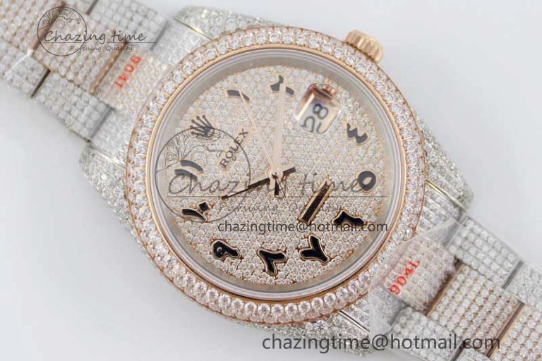 Datejust 41 SS RG Full Diamonds TWF 1:1 Best Edition Arabic Markers Dial on Bracelet A2824
