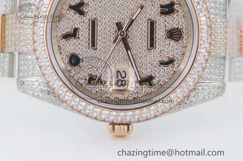 Datejust 41 SS RG Full Diamonds TWF 1:1 Best Edition Arabic Markers Dial on Bracelet A2824
