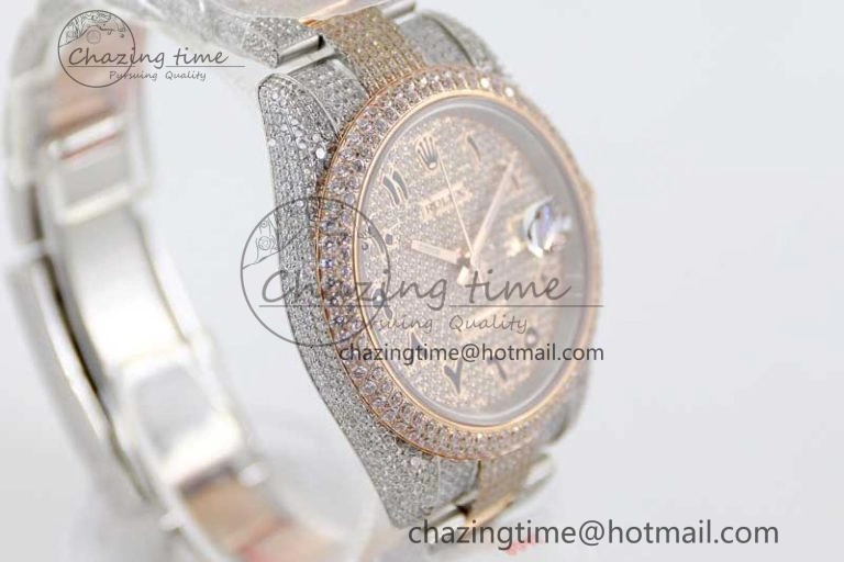 Datejust 41 SS RG Full Diamonds TWF 1:1 Best Edition Arabic Markers Dial on Bracelet A2824