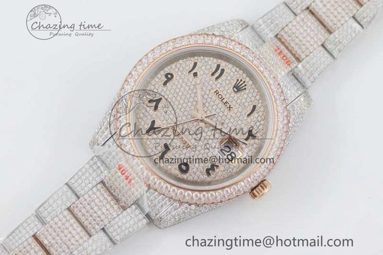 Datejust 41 SS RG Full Diamonds TWF 1:1 Best Edition Arabic Markers Dial on Bracelet A2824