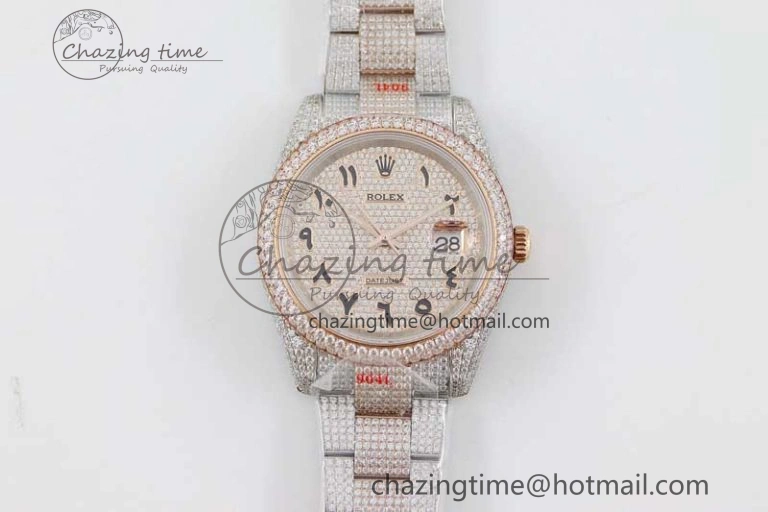 Datejust 41 SS RG Full Diamonds TWF 1:1 Best Edition Arabic Markers Dial on Bracelet A2824