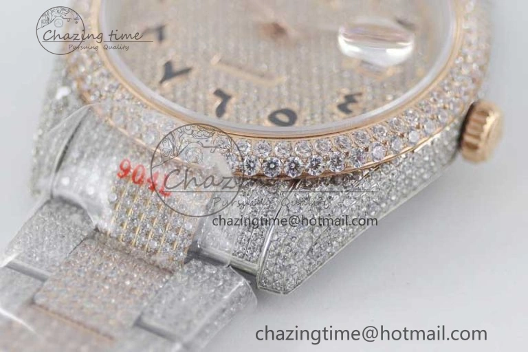 Datejust 41 SS RG Full Diamonds TWF 1:1 Best Edition Arabic Markers Dial on Bracelet A2824