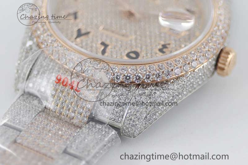 Datejust 41 SS RG Full Diamonds TWF 1:1 Best Edition Arabic Markers Dial on Bracelet A2824