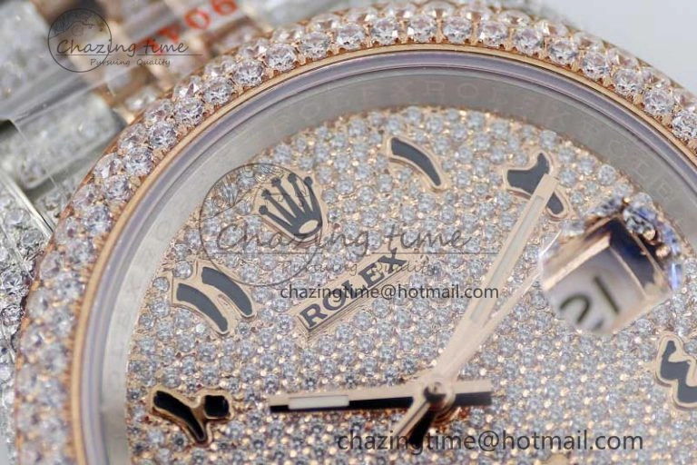 Datejust 41 SS RG Full Diamonds TWF 1:1 Best Edition Arabic Markers Dial on Jubilee Bracelet A2824