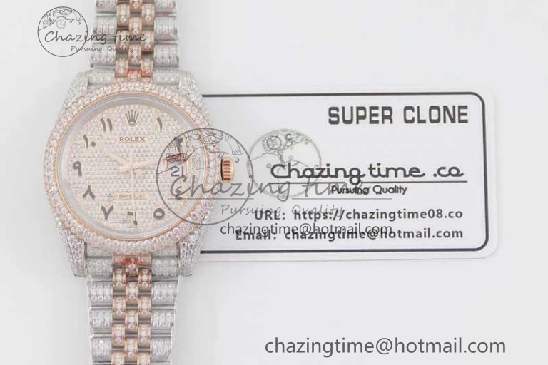 Datejust 41 SS RG Full Diamonds TWF 1:1 Best Edition Arabic Markers Dial on Jubilee Bracelet A2824