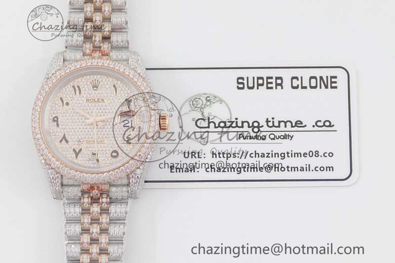 Datejust 41 SS RG Full Diamonds TWF 1:1 Best Edition Arabic Markers Dial on Jubilee Bracelet A2824