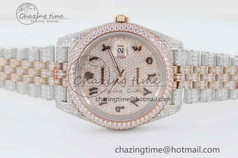 Datejust 41 SS RG Full Diamonds TWF 1:1 Best Edition Arabic Markers Dial on Jubilee Bracelet A2824