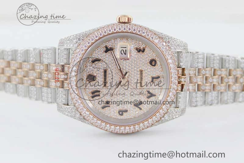 Datejust 41 SS RG Full Diamonds TWF 1:1 Best Edition Arabic Markers Dial on Jubilee Bracelet A2824