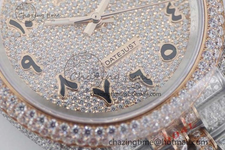 Datejust 41 SS RG Full Diamonds TWF 1:1 Best Edition Arabic Markers Dial on Jubilee Bracelet A2824