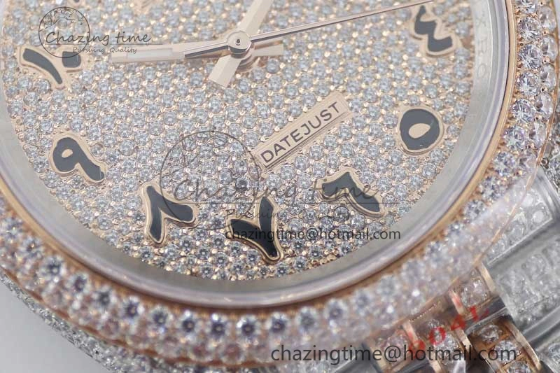 Datejust 41 SS RG Full Diamonds TWF 1:1 Best Edition Arabic Markers Dial on Jubilee Bracelet A2824
