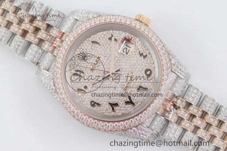 Datejust 41 SS RG Full Diamonds TWF 1:1 Best Edition Arabic Markers Dial on Jubilee Bracelet A2824