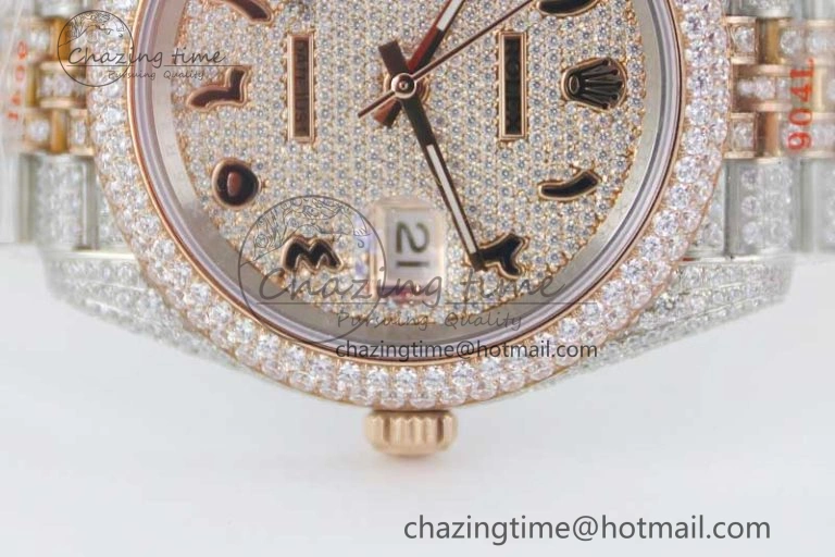 Datejust 41 SS RG Full Diamonds TWF 1:1 Best Edition Arabic Markers Dial on Jubilee Bracelet A2824
