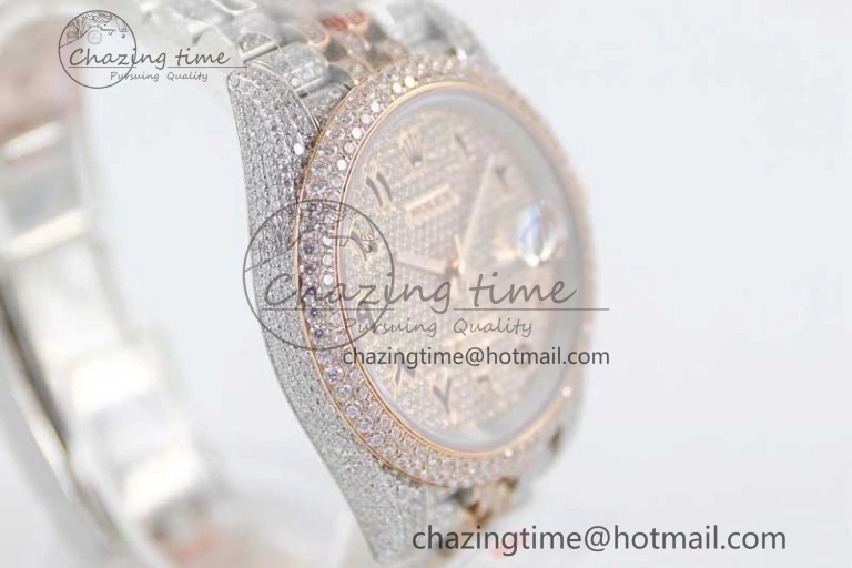 Datejust 41 SS RG Full Diamonds TWF 1:1 Best Edition Arabic Markers Dial on Jubilee Bracelet A2824