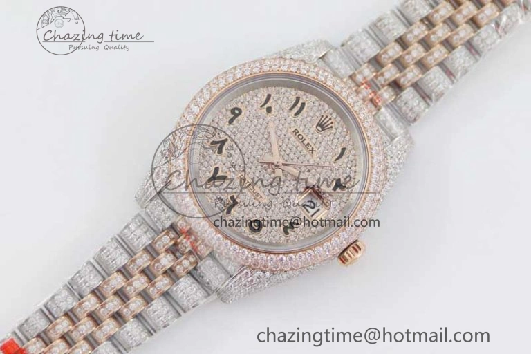 Datejust 41 SS RG Full Diamonds TWF 1:1 Best Edition Arabic Markers Dial on Jubilee Bracelet A2824