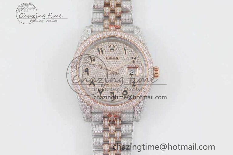 Datejust 41 SS RG Full Diamonds TWF 1:1 Best Edition Arabic Markers Dial on Jubilee Bracelet A2824