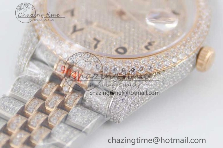 Datejust 41 SS RG Full Diamonds TWF 1:1 Best Edition Arabic Markers Dial on Jubilee Bracelet A2824