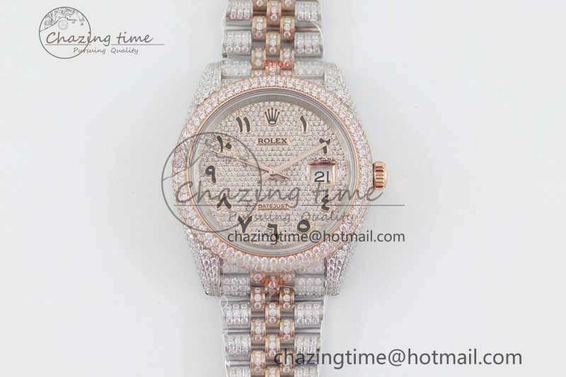 Datejust 41 SS RG Full Diamonds TWF 1:1 Best Edition Arabic Markers Dial on Jubilee Bracelet A2824