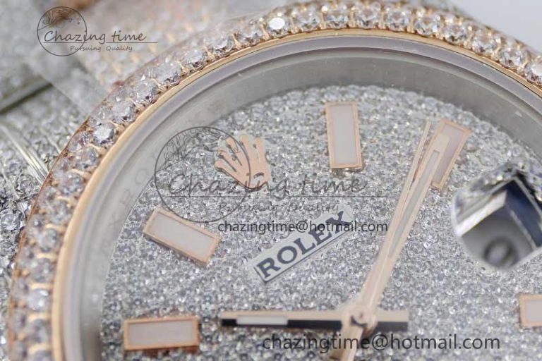 Datejust 41 SS RG Full Diamonds TWF 1:1 Best Edition Diamonds Stick Markers Dial on Bracelet A2824