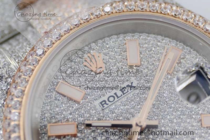 Datejust 41 SS RG Full Diamonds TWF 1:1 Best Edition Diamonds Stick Markers Dial on Bracelet A2824