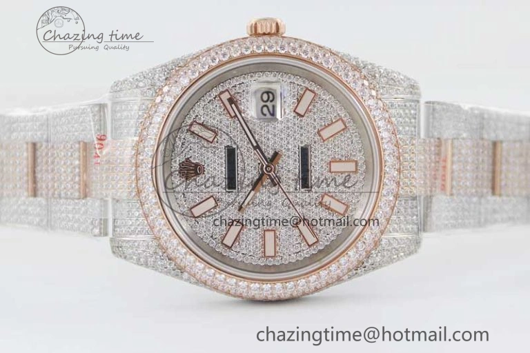 Datejust 41 SS RG Full Diamonds TWF 1:1 Best Edition Diamonds Stick Markers Dial on Bracelet A2824