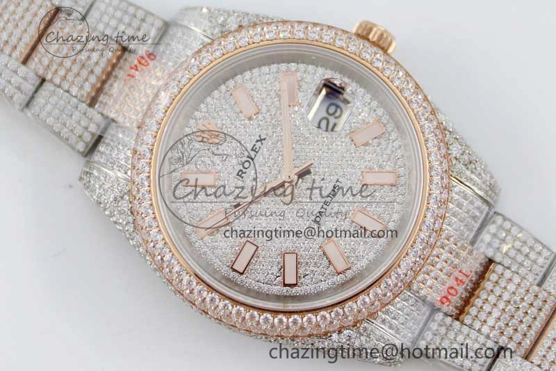 Datejust 41 SS RG Full Diamonds TWF 1:1 Best Edition Diamonds Stick Markers Dial on Bracelet A2824