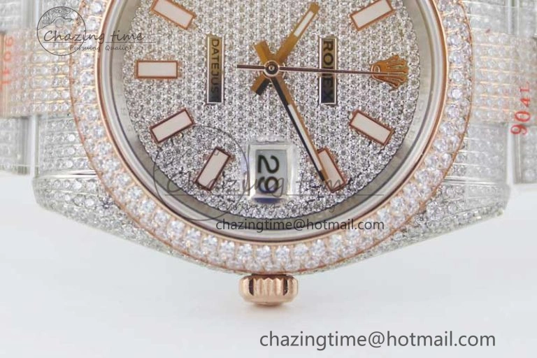 Datejust 41 SS RG Full Diamonds TWF 1:1 Best Edition Diamonds Stick Markers Dial on Bracelet A2824