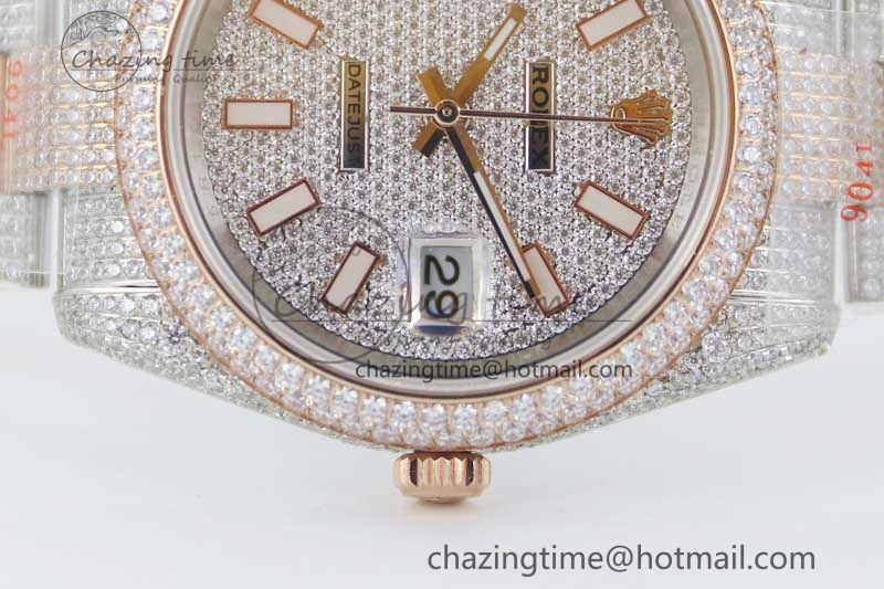 Datejust 41 SS RG Full Diamonds TWF 1:1 Best Edition Diamonds Stick Markers Dial on Bracelet A2824