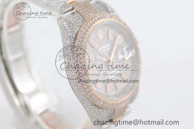 Datejust 41 SS RG Full Diamonds TWF 1:1 Best Edition Diamonds Stick Markers Dial on Bracelet A2824