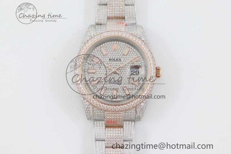 Datejust 41 SS RG Full Diamonds TWF 1:1 Best Edition Diamonds Stick Markers Dial on Bracelet A2824