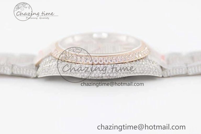 Datejust 41 SS RG Full Diamonds TWF 1:1 Best Edition Diamonds Stick Markers Dial on Bracelet A2824