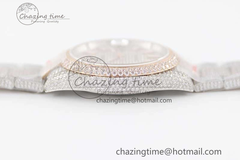 Datejust 41 SS RG Full Diamonds TWF 1:1 Best Edition Diamonds Stick Markers Dial on Bracelet A2824