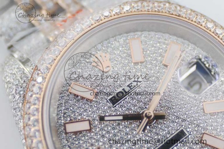 Datejust 41 SS RG Full Diamonds TWF 1:1 Best Edition Diamonds Stick Markers Dial on Jubilee Bracelet A2824